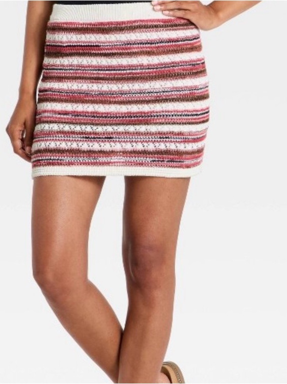 Universal Thread Striped Knit Mini Skirt in Pink, White and Brown
